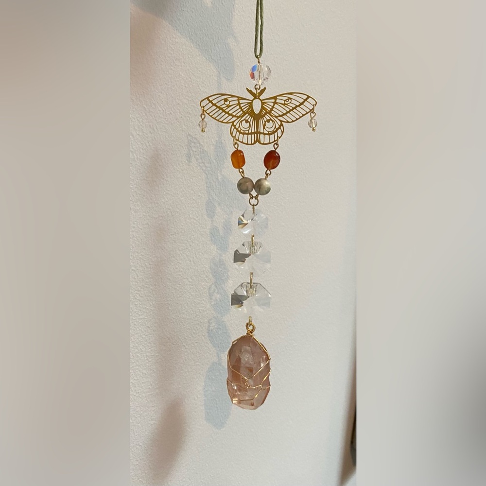 🍊🦋Tangerine Quartz Carnelian Harmony Agate Butterfly Suncatcher